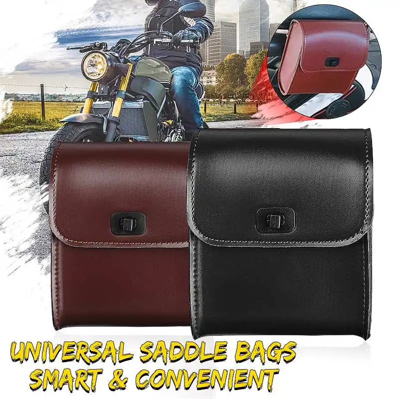 

2pcs/1pc PU leather Universal Motorcycle Bike Front Handlebar Mount Tool Bag Saddle Luggage Black/Brown