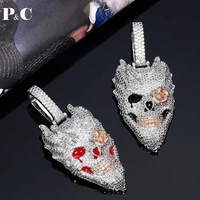 two tone hollow epoxy red and black semi dimensional skull pendant hip hop jewelry for men chain