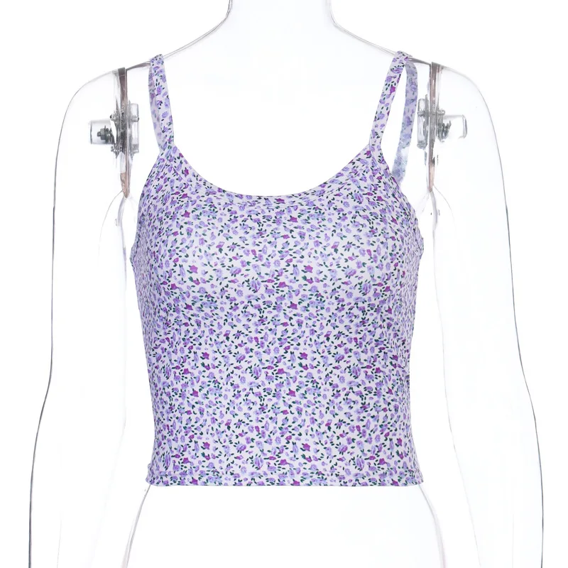 

European and American 2020 Summer New Navel Strap Small Floral Vest Sexy Sports Fitness Casual Strap