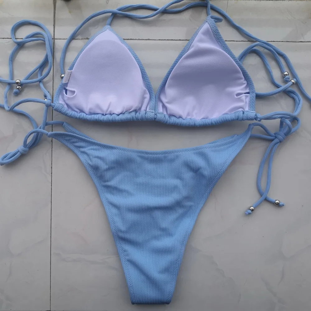 

Sexy Thong Bikini 2021 Swimwear Women Pink/Blue/Black/Pink/Yellow Solid Beach Bathing Suit Special Material Swimsuits Wholesale