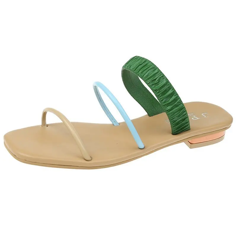 

Shoes Woman 2021 Low Slippers Summer Square heel Pantofle Luxury Slides Block New Designer Soft Fashion Concise Fabric Rubber Ba