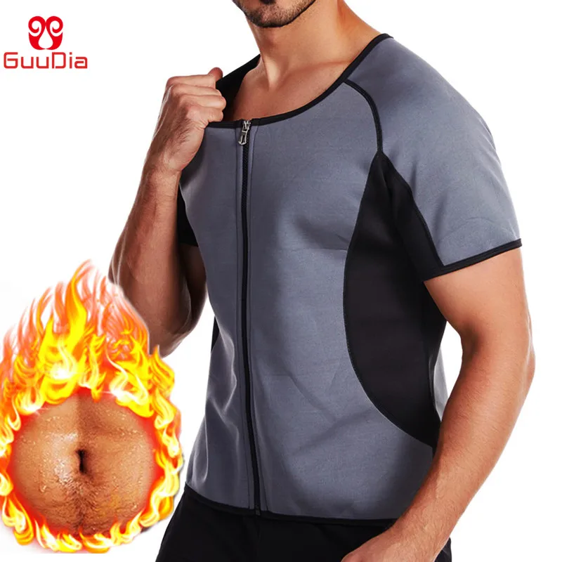Aiithuug Sauna Suit for Men Hot Sweat Suit Sauna Shirt Sweat Body Shaper Workout Neoprene Suit Zipper Short Sleeve Workout Top