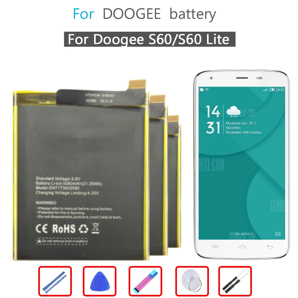 Аккумулятор BAT173605580 5580 мАч для Doogee S60 / Lite S60Lite мобильный телефон|Аккумуляторы