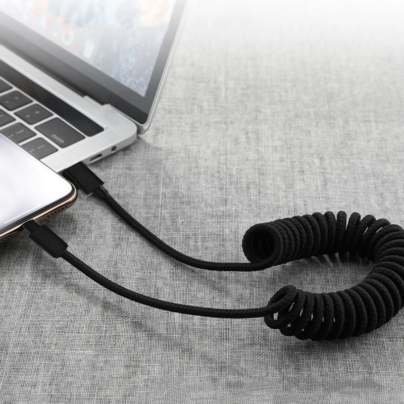 Выдвижная Автомобильная пружинная оплетка типа C/Micro USB/8Pin 2.1A USB кабель для Samsung Huawei