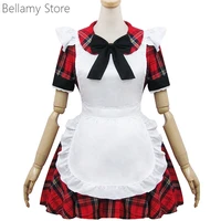 lolita red plaid cute restaurant maids dress