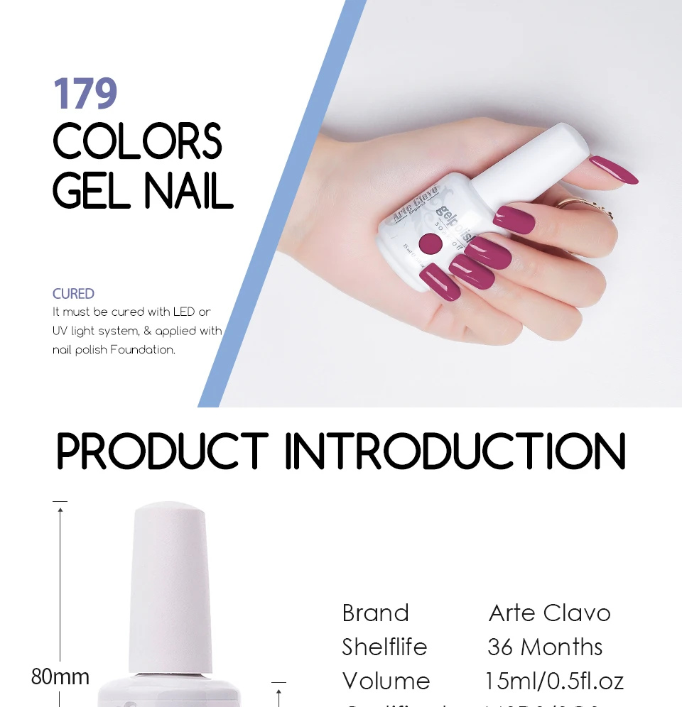 Arte Clavo 15ml New Color Gel Nail Polish UV Glitter Nail Gellak Matt Top Base Soak Off Nail Art Design Lacquer Nail Gel Varnish