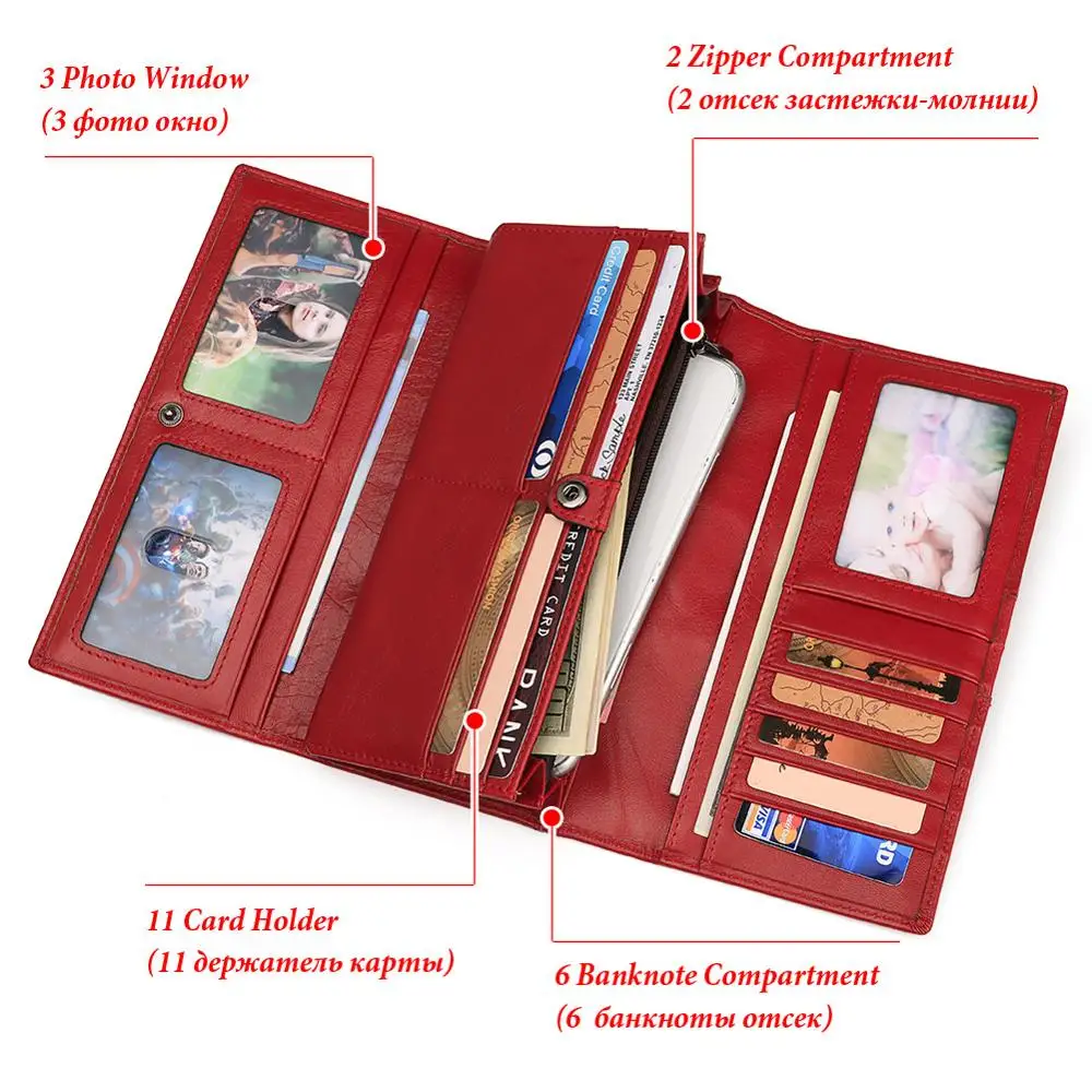 Женский кошелек из натуральной кожи удобный длинный для монет с отделением карт