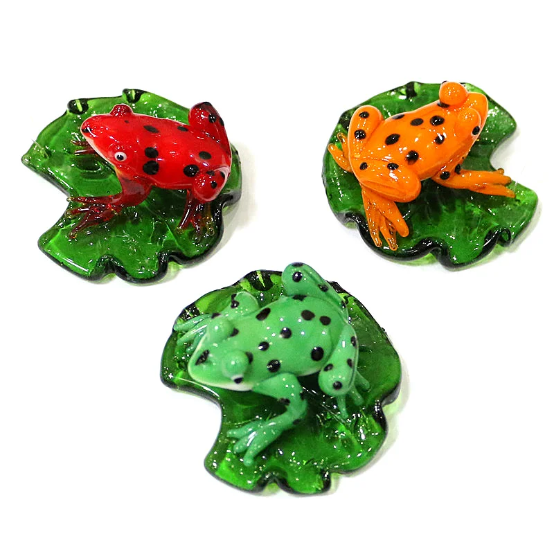 Hanging Murano Glass Frog Miniature Figurines Craft Ornaments With Lotus Leaf Pendant Home Fairy Garden Decor Charms Accessories
