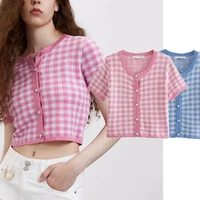 jennydave sweaters women england high street fashion plaidsingle breasted pearls buttons knitted cardigans women short tops