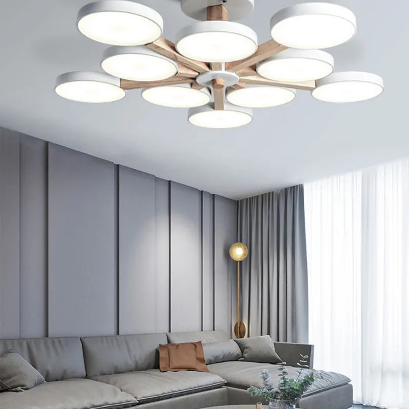 

Nordic Living Room Lights Simple Modern Atmospheric Household Restaurant Lights led Bedroom Studio Wood Roof Lighting