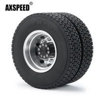 axspeed 2pcs metal rear wheel hub rims with 4pcs 2 22mm width rubber tires for 114 tamiya rc trailer tractor truck car parts