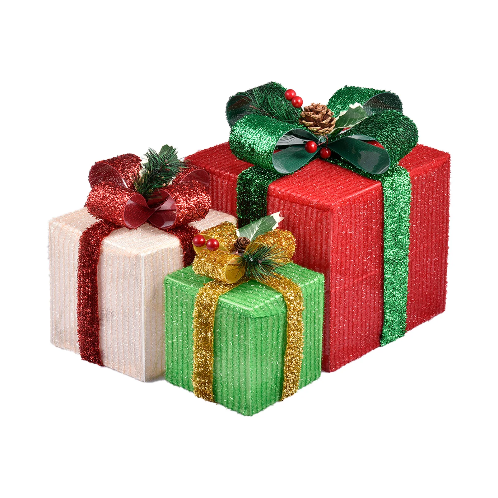 

3PCS Christmas Lighting Gift Boxes With Bows Indoor Luminous Christmas Tree Decorations Simulated Gifts Boxes Rational