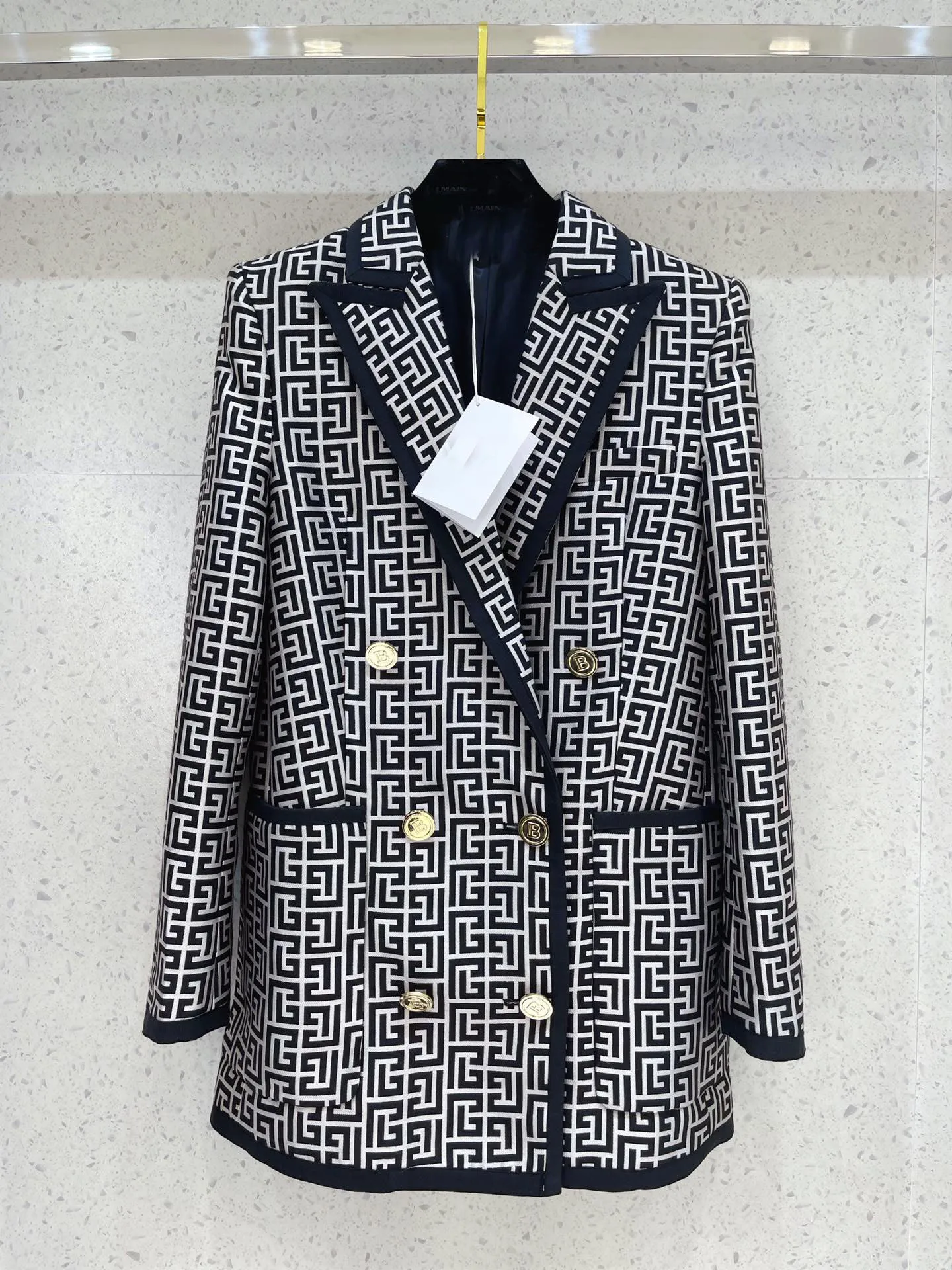 

New 2021 Spring Women High Quality Luxury Prints Doubel Breasted Blazer Jacket Ladies Fashion Coat Overcoat Rmsx 3.04