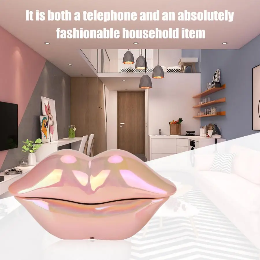 WX-3016 Mouth's Lips Shape Telephone Home Office Desktop Telephone Landline Colorful Pink/Electroplated Purple(optional