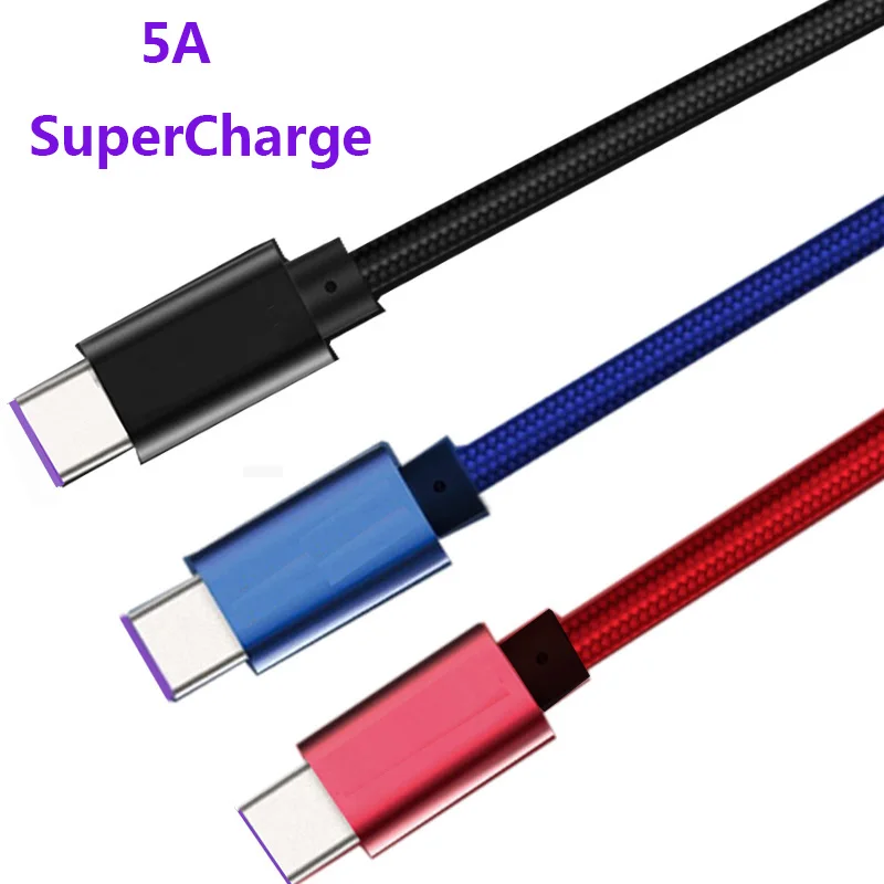 Нейлоновый usb кабель 5A type c supercharge для huawei P20/10 Mate 20/10/9 pro plus nova 5 4 honor 10 view 20 v10 magic 2 tipo