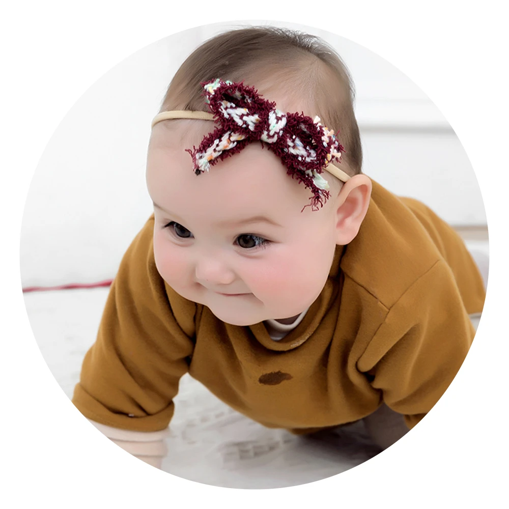 

1 шт., вязаные нейлоновые повязки на голову для девочек, эластичные повязки для волос для малышей, повязка на голову с бантом для детей, аксес...