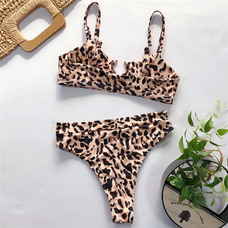 

Women High Waist Bikini Sexy Snake Leopard Printed Push Up Swimsuit 2021 Fashion Pool Party Split Swimwear Set Bathing Suit