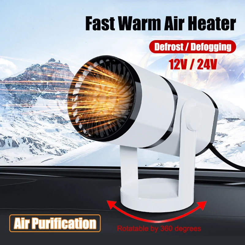 

12V/24V Car Heater 360 Degree Rotation Warm Air Blower Electric Fan Windshield Defogging Demister Defroster Heater for Cars