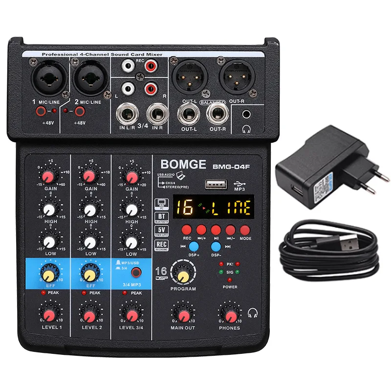 BMG-04D 4-канальный Bluetooth мини-микшер звуковая карта аудио DJ 16 Цифровые эффекты