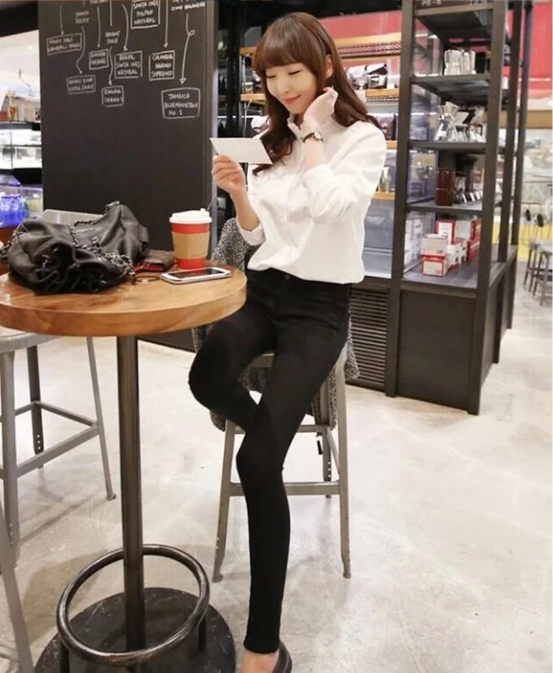 

Houthion New Women's Blouses Splicing Fashion Top Lotus Leaf Collar Comfortable Summer Long Sleeve Korean Shirt