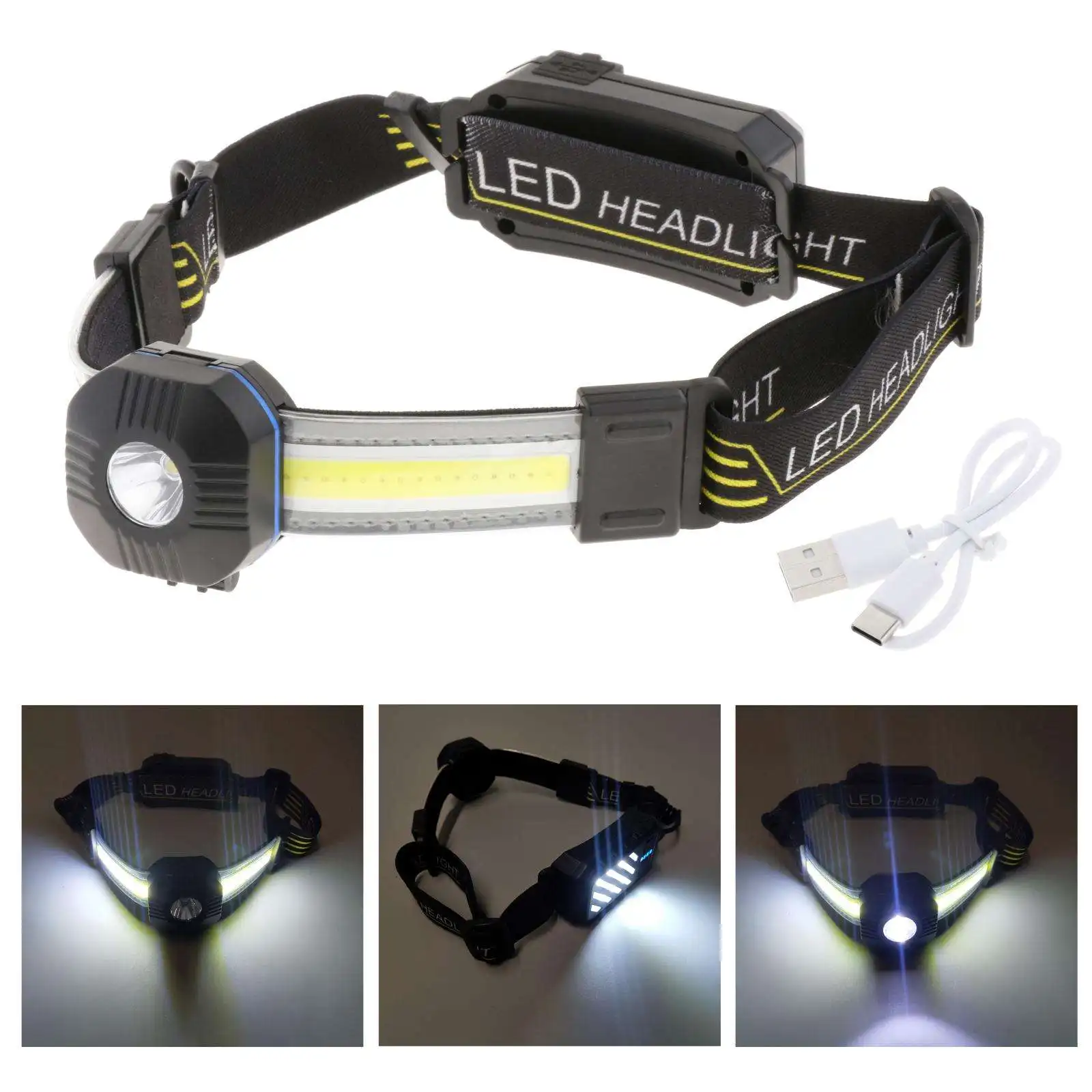

7 Mode USB Rechargeable Headlamp COB LED Head Light Torch Outdoor Flashlight Waterproof Adjustable Super Bright Head Lamp
