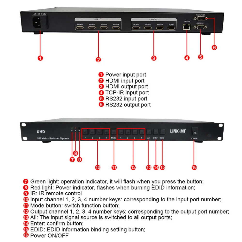 LINK-MI 4x4 Matrix Switcher System HDMI 4K@30Hz Video Signal Professional Switching | Электроника