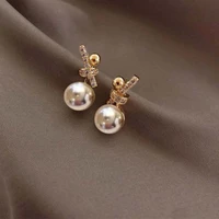 s925 silver needle ladies bow small pearl earrings fashion temperament small diamond earrings jewelry female