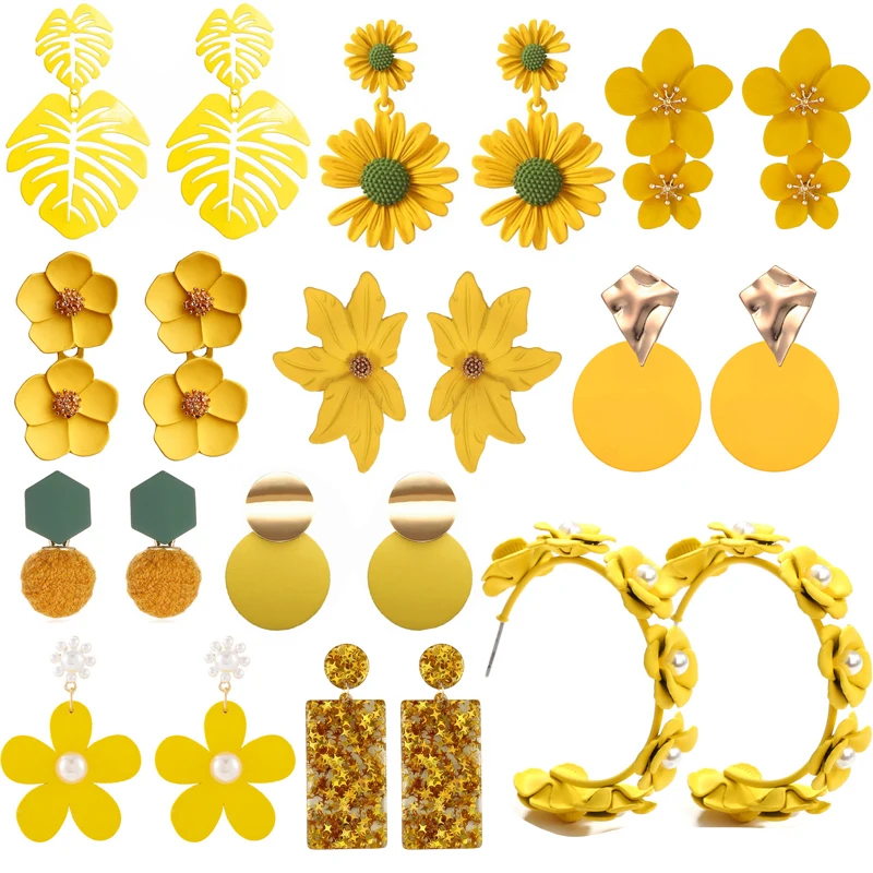 Милые серьги желтого цвета с цветами для женщин Винтажные висячие