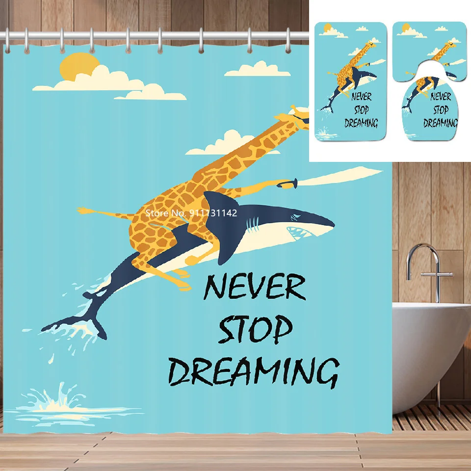 

Модная Водонепроницаемая занавеска для душа с 3D рисунком морских животных, коврик для ванной, нескользящий ковер, чехол для унитаза, набор и...