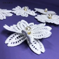 100pcs white 3d patches lace flower with rhinestone beads craft fabric sewing trim diy handwork clothing skirt accessories