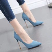 2020 spring new korean version of the net red metal stiletto high heels womens black shallow mouth all match professional shoes