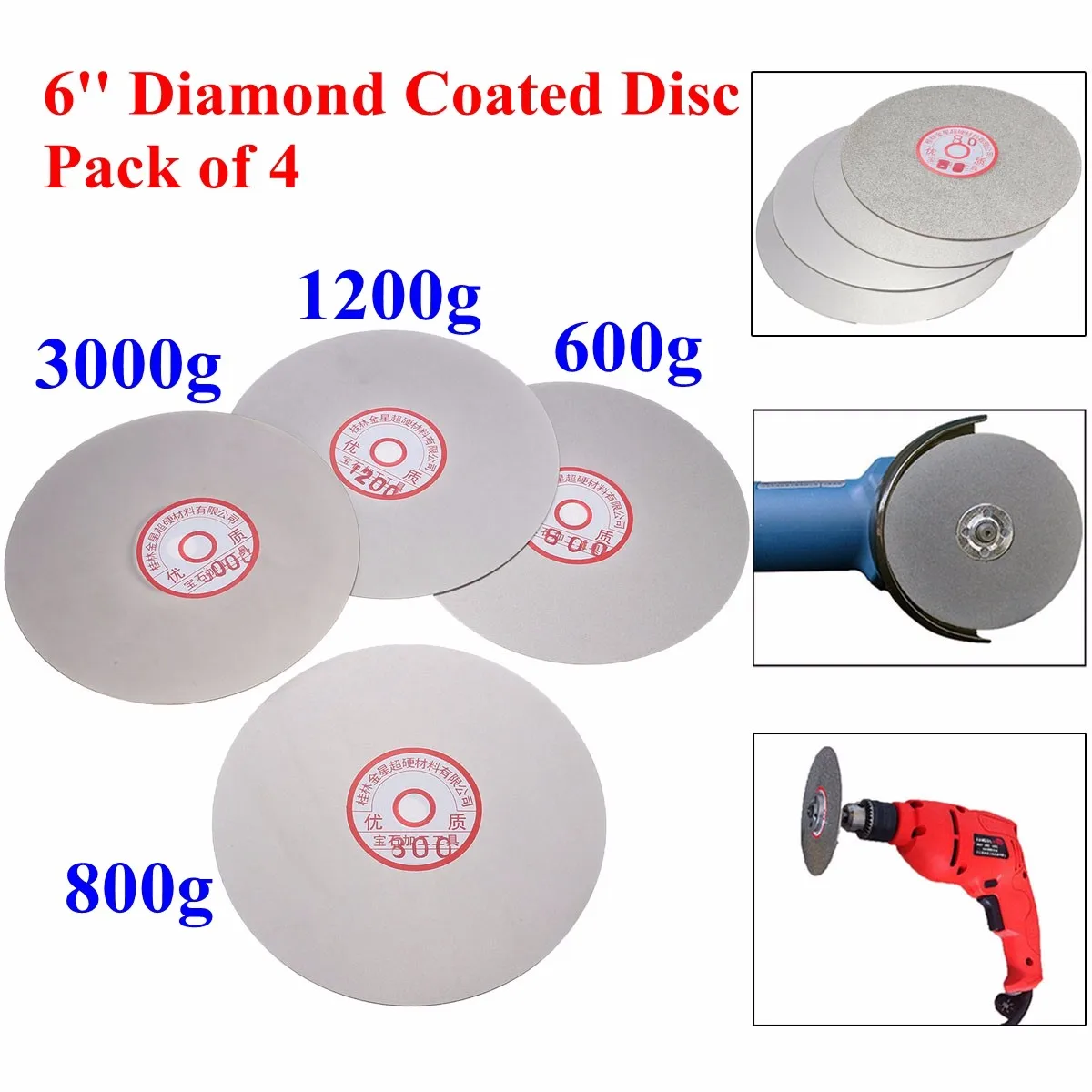 

4pcs/set Diamond Flat Lap Polishing Disc 600 800 1200 3000 Grit 6" Diamond Coated Flat Lap Grinding Wheel Lapping Grinding Disc