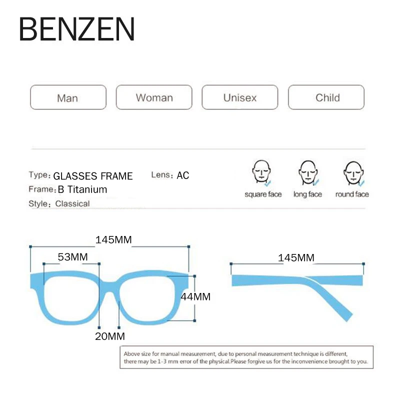 

BENZEN B Titanium Glasses Frame Women Vintage Round Myopia Optical Prescription Glasses Frame Men New Korean Eyewear Frames 522