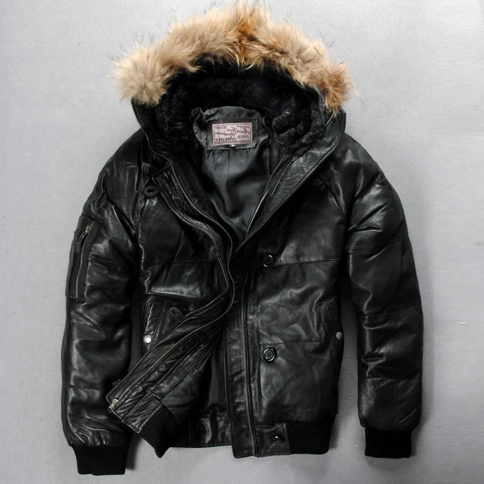 Мужской пуховик с капюшоном Avirex fly зимняя куртка бомбер из натуральной овечьей