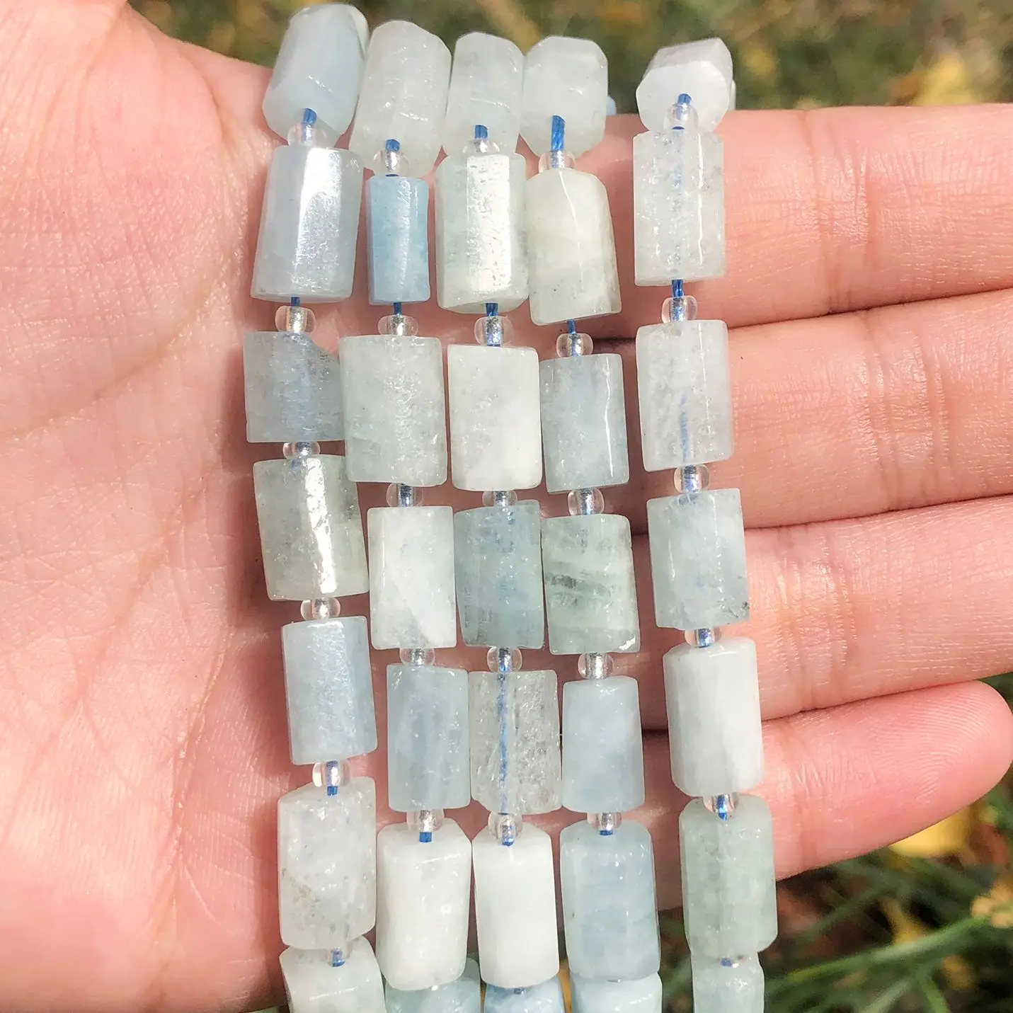 

Натуральный Синий Аквамариновый цилиндрический камень, бусины россыпью, аксессуары для браслета, 7,5 дюйма