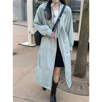 loose all match coat long sleeved 2021 autumn and winter new temperament mid length hong kong flavor small college style outer c