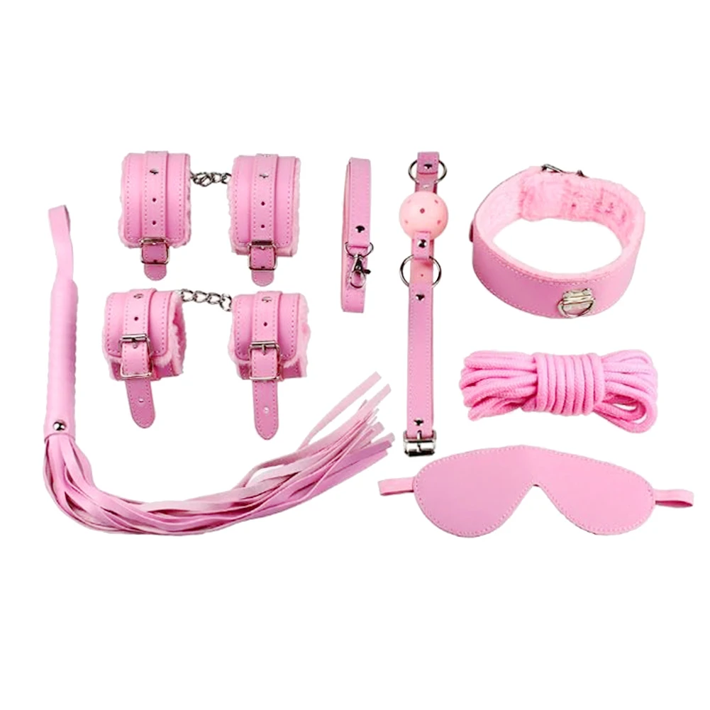 Набор из 7 предметов наручники плетка ошейник веревка сдерживающие секс-игрушки
