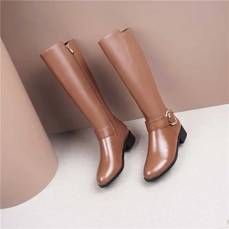 Smirnova/Большие размеры 34-45, модные ботинки из искусственной кожи и коровьей кожи сапоги до колена с круглым носком женские осенне-зимние ботинки на среднем каблуке, женские боты для верховой езды