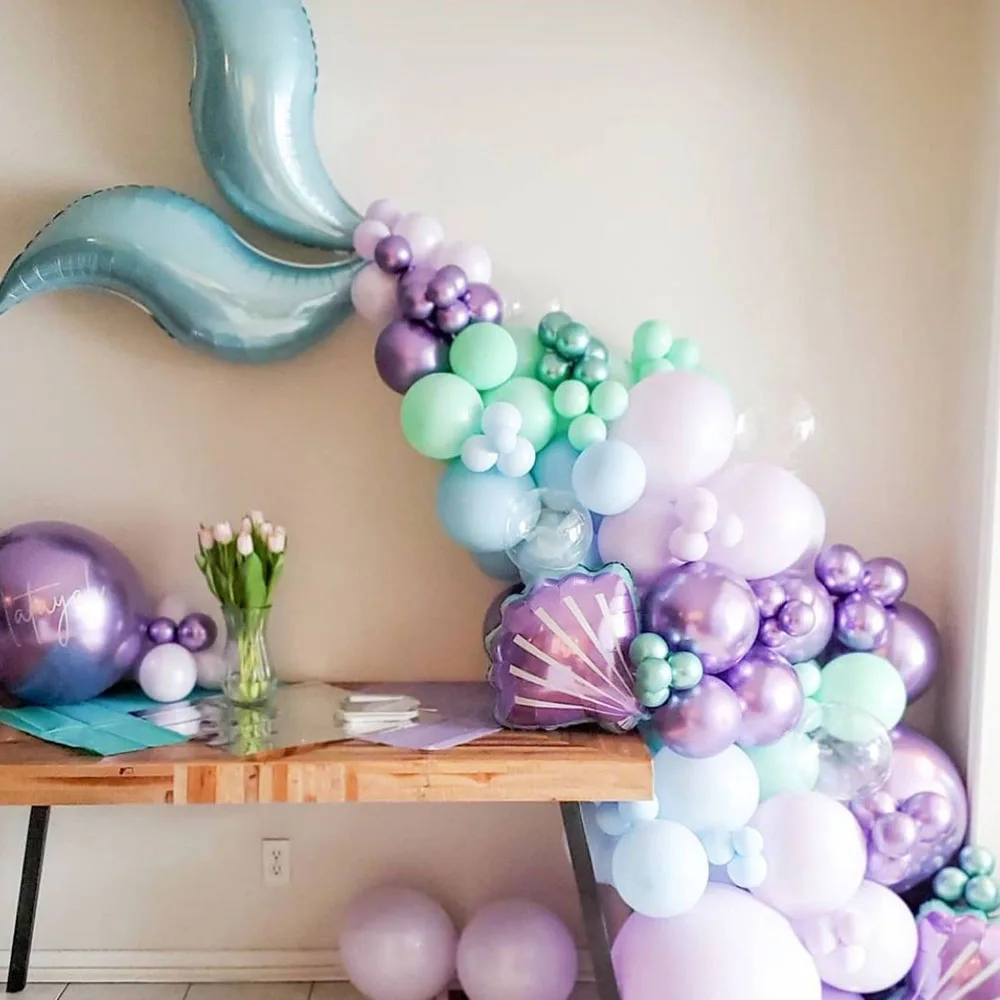 

98pcs Mermaid Tail Balloon Garland Arch Kit Purple Blue Green Latex Balloons for Mermaid Birthday Party Decorations Baby Shower