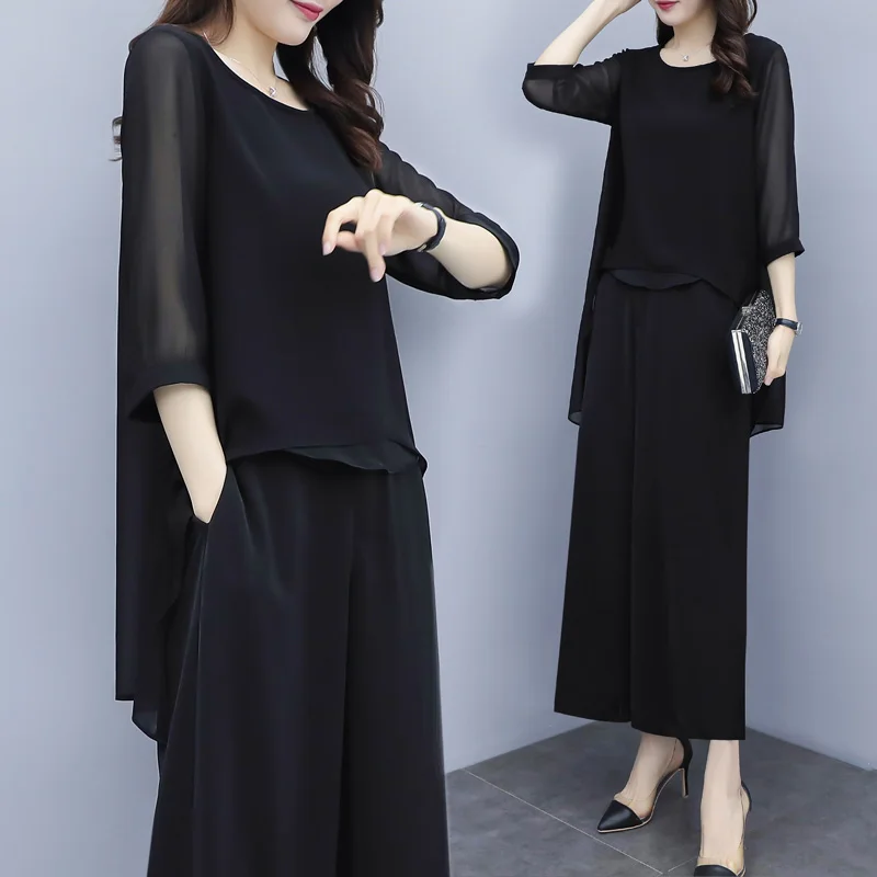 

Chiffon Pantsuits Women Pant Suits For Mother of the Bride Outfit 2019 Formal Wedding Guest Striped Wide Leg Loose 3 Piece Sets