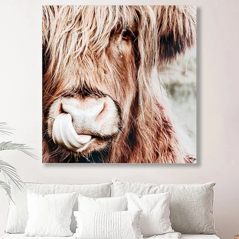 

Wild Animal Highland Cow Poster Canvas Painting Prints Wall Art Pictures for Living Room Decor No Frame