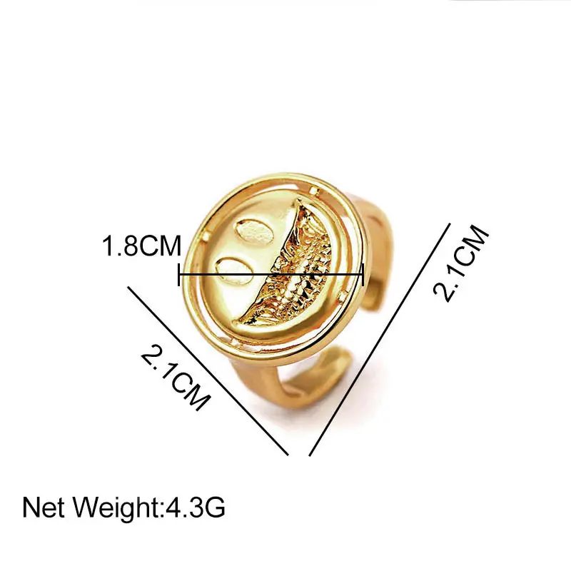 

Fashion Happy Smile Face Opening Rings For Women Gold Color Brass Smiling Face Round Geometric Finger Rings Party Jewelry Gifts
