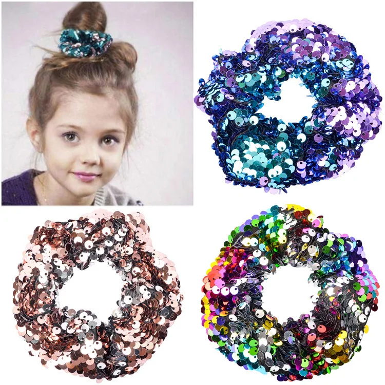 Girl Hair Band New Two-color Mermaid Flip Sequin Material Rope Children's Rubber Popular Jewelry |