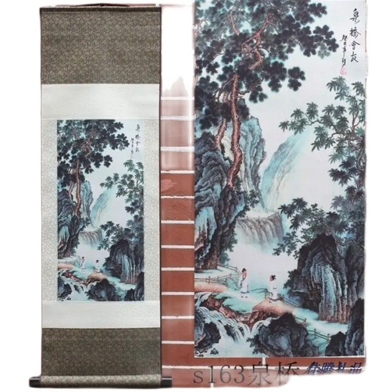 

Spring Bridge Members Pattern Silk Painting Decoration Scroll Painting Chinese Characteristics