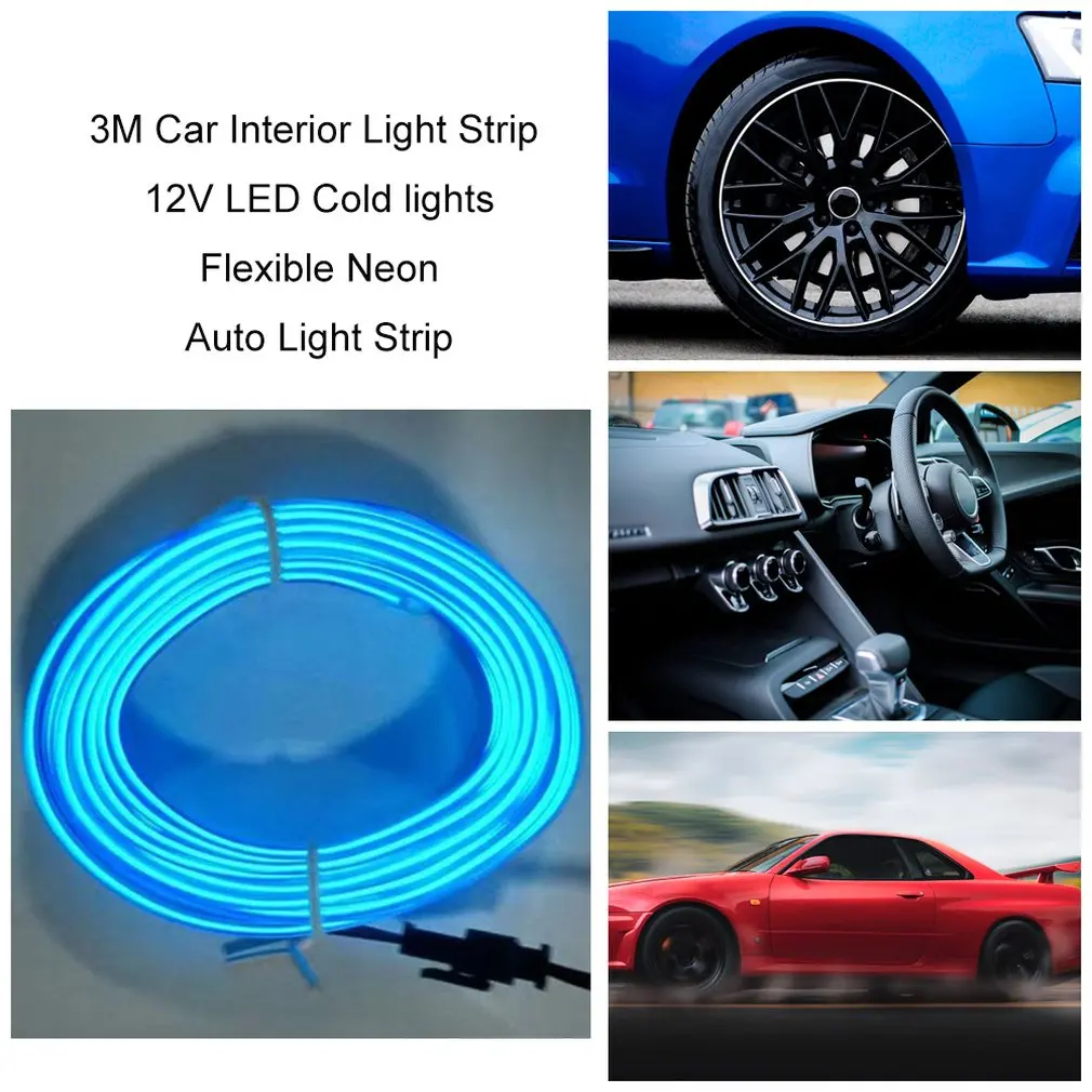 Car Interior Light Strip 12V LED Cold lights Flexible Neon EL Wire Auto Lights Line Decoration Strips Lamp | Автомобили и
