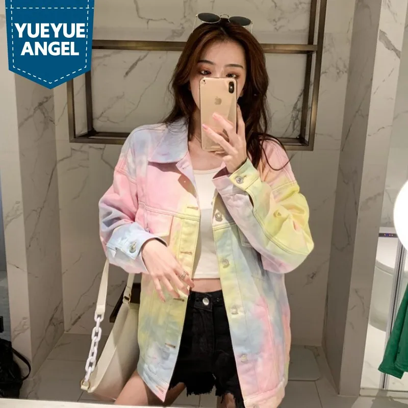 

Chic Printing Denim Coat Women Spring Autumn Loose Painted Boyfriend Jacket Fashion Kpop Hip Hop Long Sleeve Tops Shirts Female