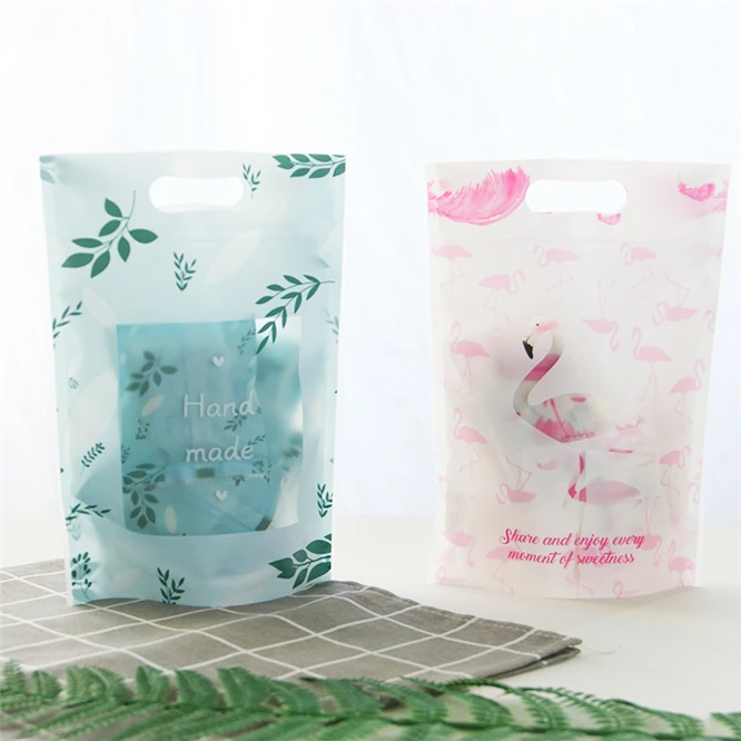 50pcs Flamingo Leaf Reusable Bags Matte texture Portable Zipper Bags Seal Food Saver Storage Bags Snack Sandwich Ziplock Bags