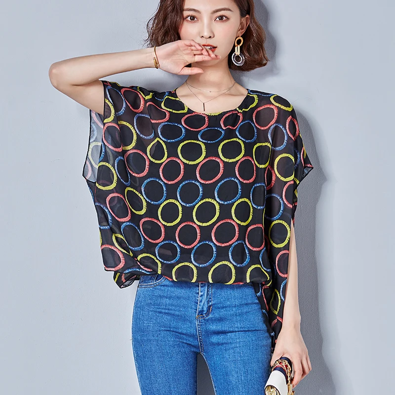 С рукавами летучая мышь шифоновые блузки 2021 летнее платье без рукавов с О