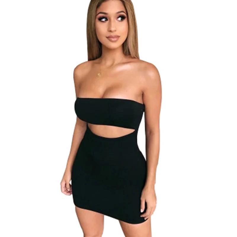 

Women Sexy Dress Summer Sundress Female Party Dress Casual Hollow bag hip tube top strapless sleeveless slim dress Halter Dress