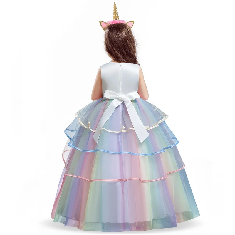 Длинное Тюлевое платье для девочек с единорогом свадебные платья цветами